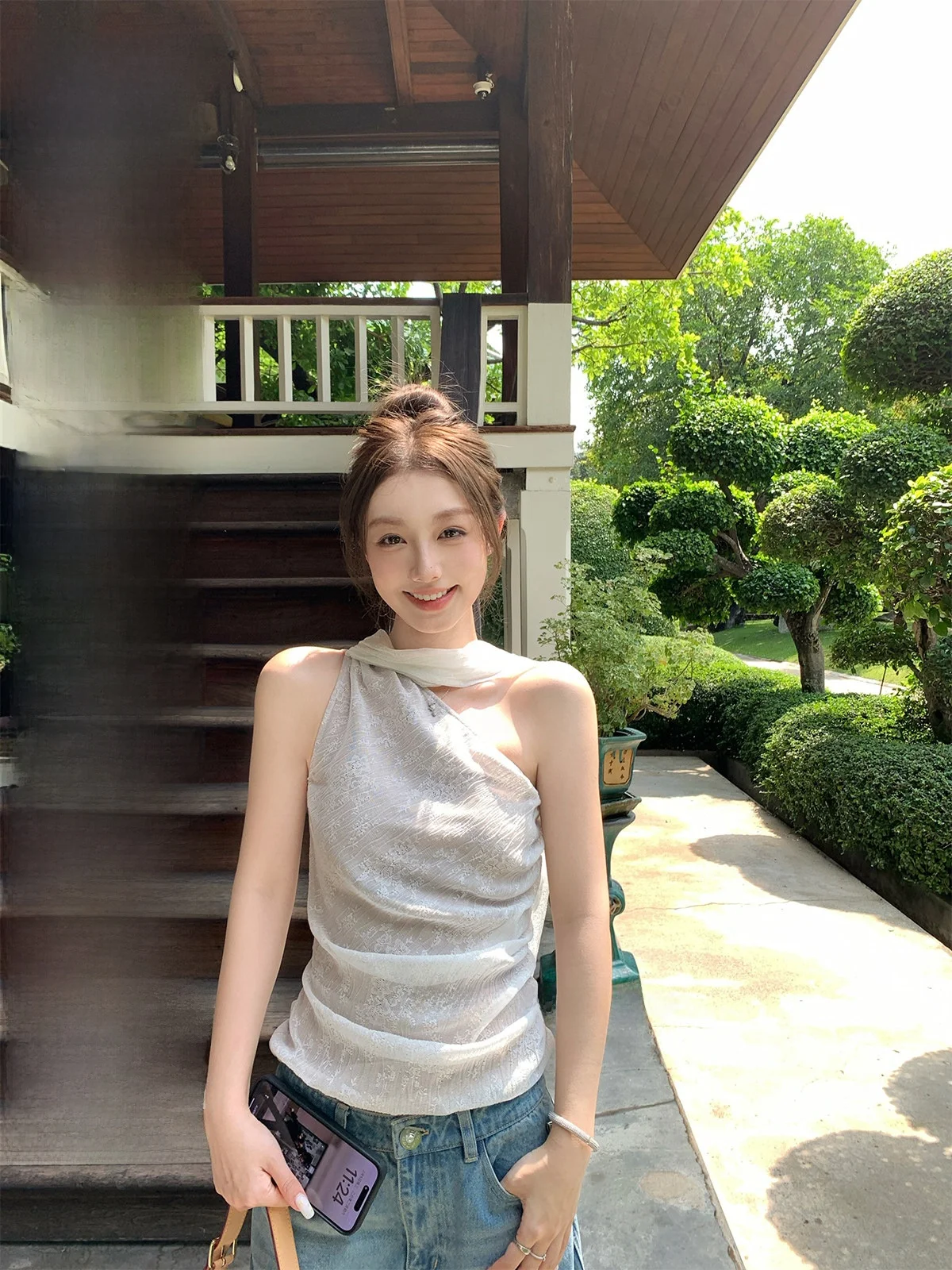 

Летний женский топ-жилет Chestnut Pure Desire с открытыми плечами, кружевной, корейский повседневный стиль, тонкая модель