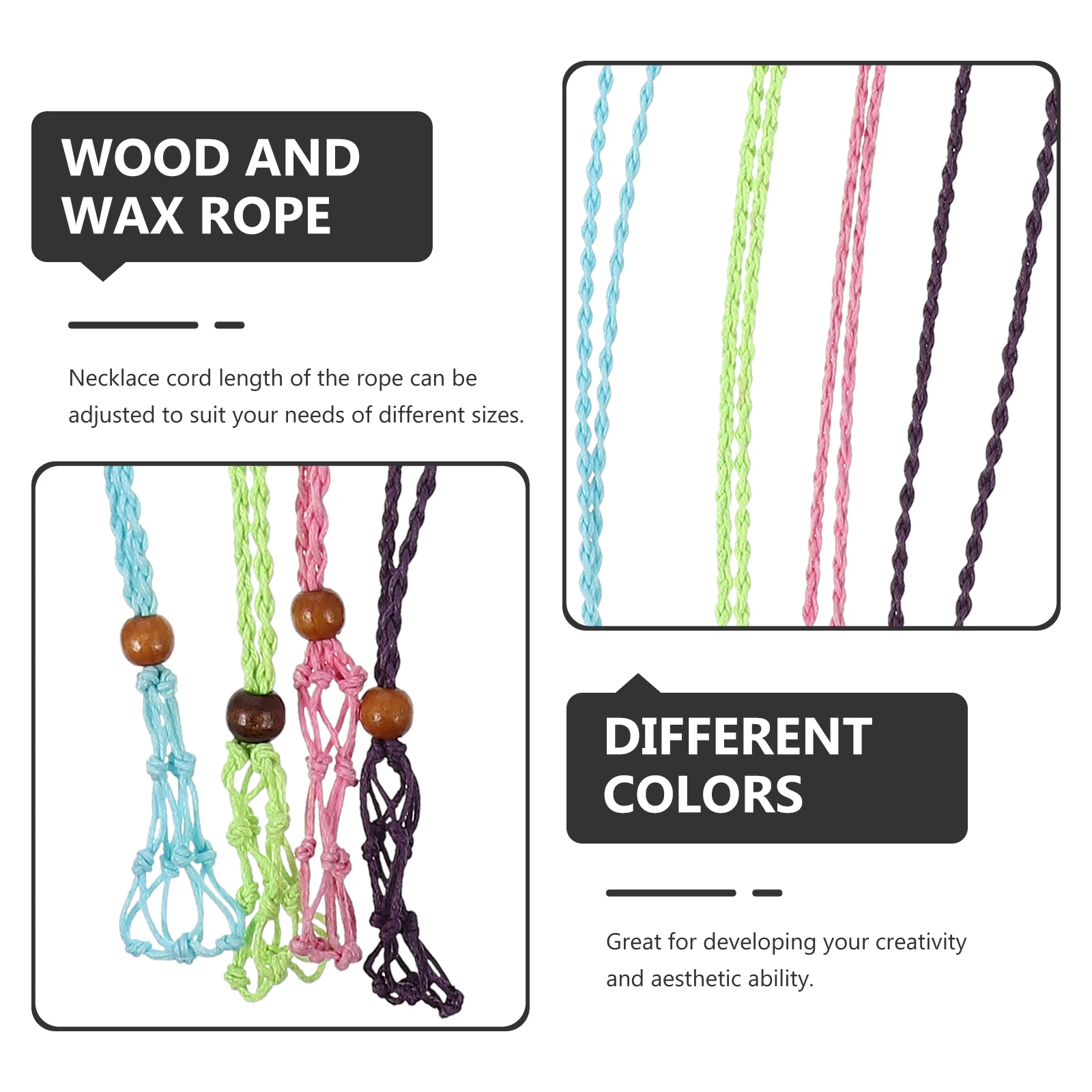

4 Pcs Braided Necklace Pendant Creative Making Retro Holder Aldult Special Occasion Empty Stone Wood Cord for Different Colors