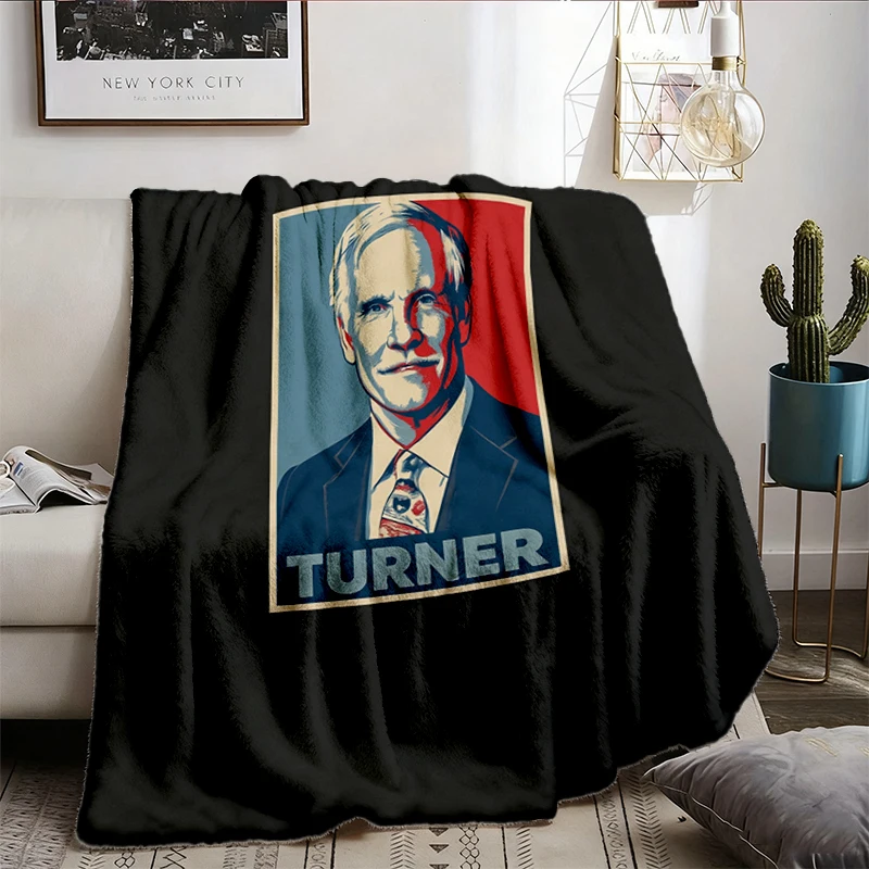 Ted Turner Flannel Blanket, Vintage Media Mogul Flannel Throw, Retro Newsroom Graphic Cozy Blanket, Founder Inspired