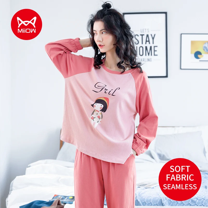 

MIIOW Corduroy Women's Pajamas Fashion Cotton Loungewear Sets Cute Prints Comfortable Sleepwear Loose Long Sleeve Clothes NEW