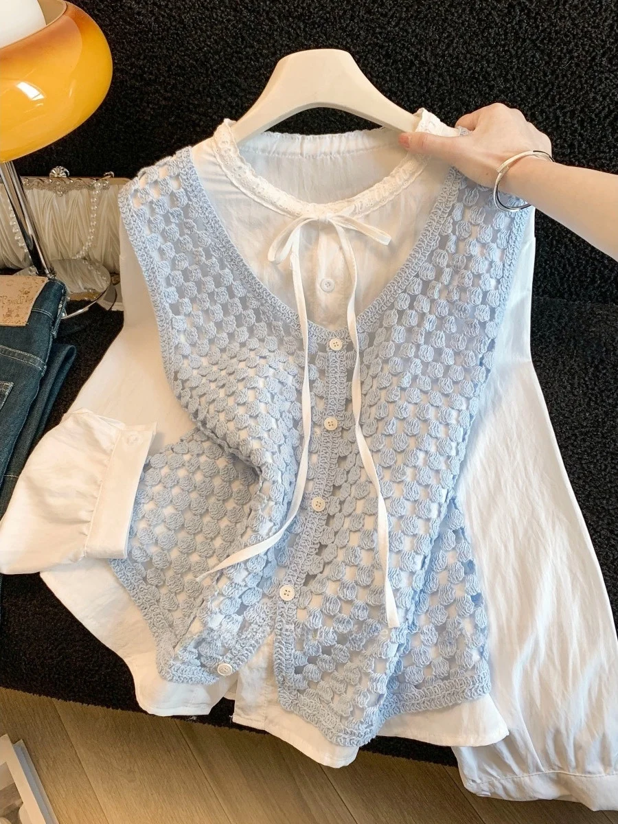 

Spring 2026 Chinese Sle Knot Hollow out Lace irt Svel Vest Women's Faion Set Breathable Cotton ort Sl...
