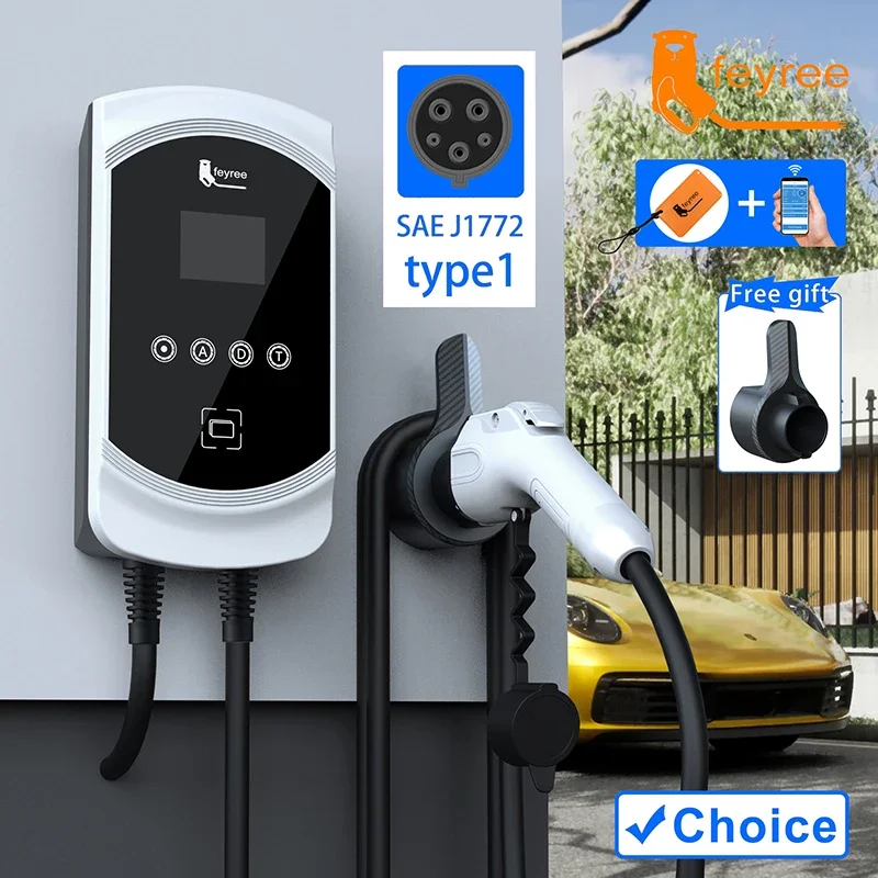 

feyree APP Control EV Charger Type1 Cable j1772 Socket 32A 40A 50A Single Phase EVSE Wallbox Charging Station for Electric Car