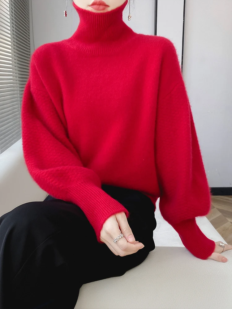 

Fashion 100% Merino Wool Sweater Women Pullover Turtleneck Knitwear Slim autumn and winter Elegant Clothing Tops
