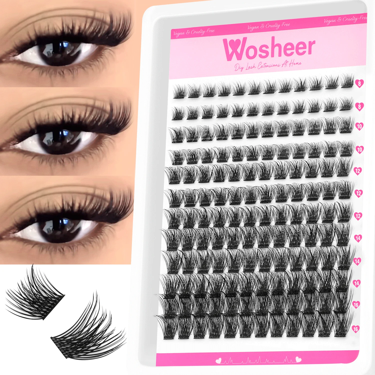 WOSHEER Wimper Clusters Kit Kat Wimpers Cluster Wimper Extensions Natuurlijke Dikke Nertsen Faux Wimper Kit met Lash Bond & Seal