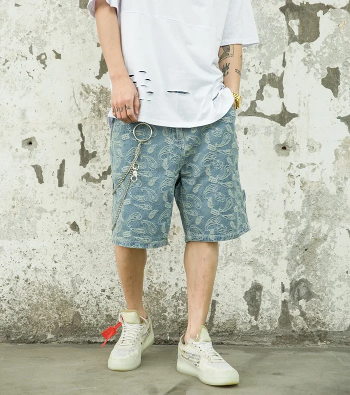 

Retro Street Sle Bla Floral Embroidery Hip Hop Loose Fit Five Inch orts for Men And Women Casual Denim orts