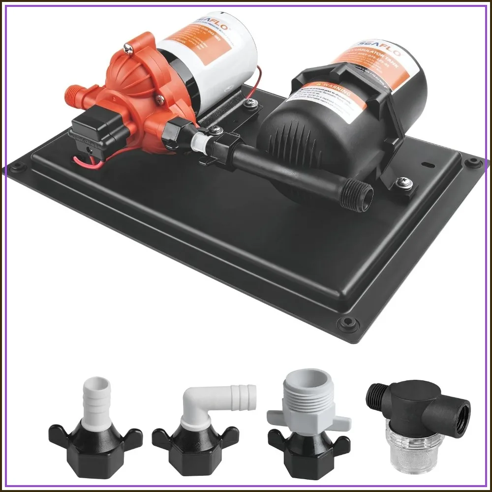 12V DC 3.0 GPM 45 PSI Water Pump with 0.2 Gal Accumulator Tank for Marine, RV, Off-Grid