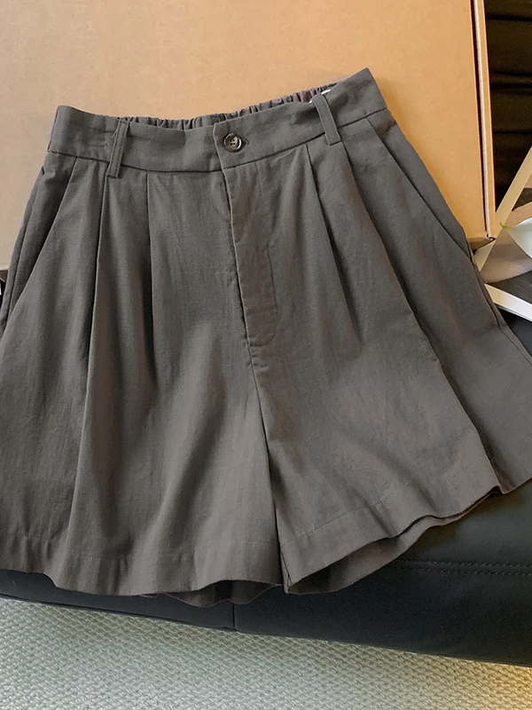 Retro Washed Coffee Color Suit Short Pants Women's Summer New Loose High Waist Slimming Wide Leg Five-Point Pants