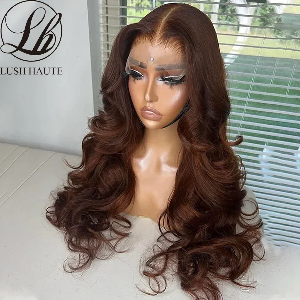 Brown Body Wave Lace Front Wigs Synthetic 180% Density Body Wave Transparent 13x4 Lace Front Wigs For Black Women Pre Plucked