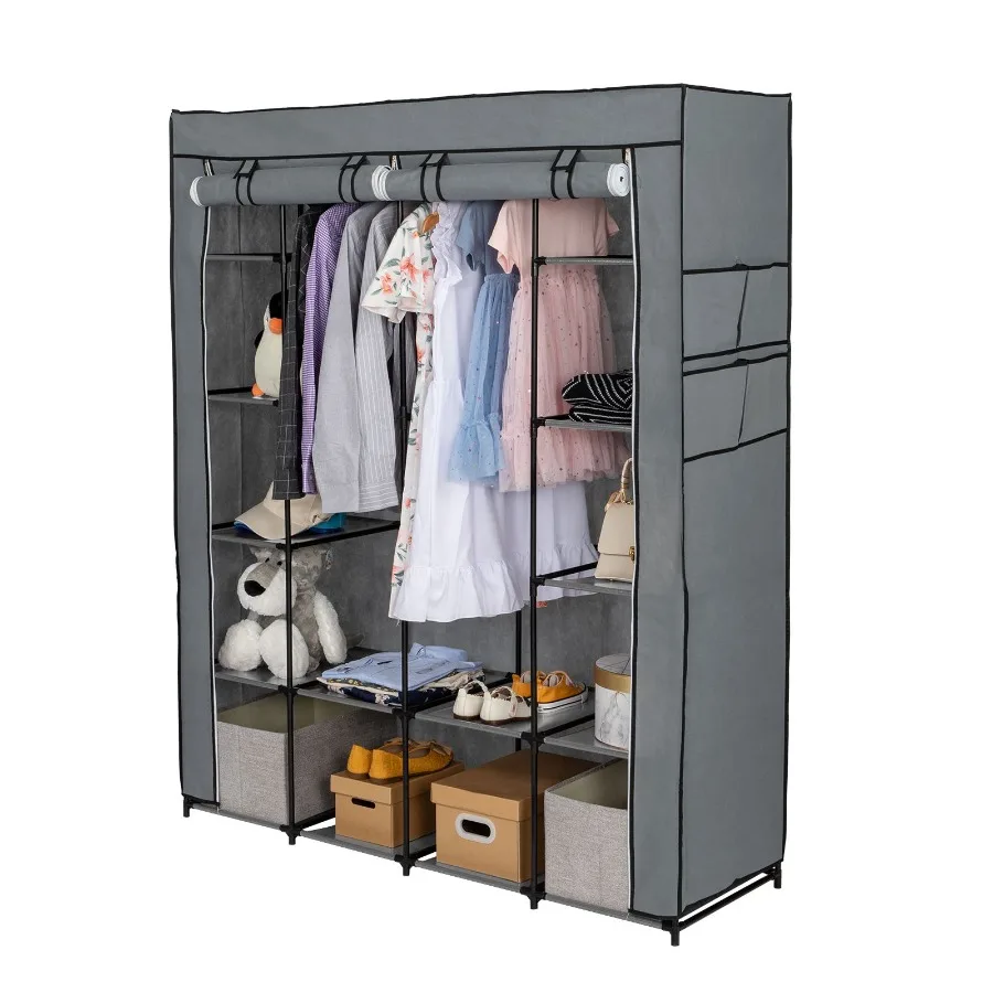 

Portable Closet Organizer Storage Wardrobe Closet with NonWoven Fabric 14 Shelves Easy to Assemble RT