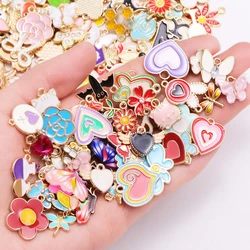 30Pcs Random Mixed Kawaii Enamel Love Flower Butterfly Charms Alloy Pendant For Diy Earrings Necklace Jewelry Making Crafts Gift