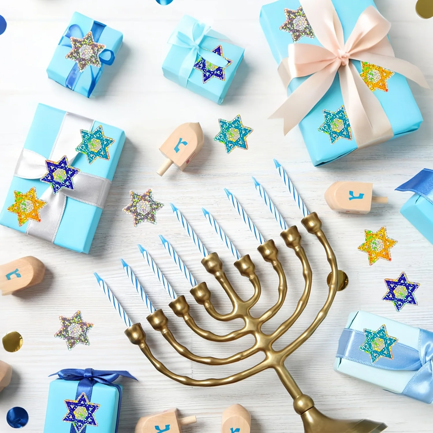 500Pcs Star Of David Graffiti Stickers Shimmering Hexagram Jewish New Year Party Stickers For Hanukkah Gift Envelope Decoration.