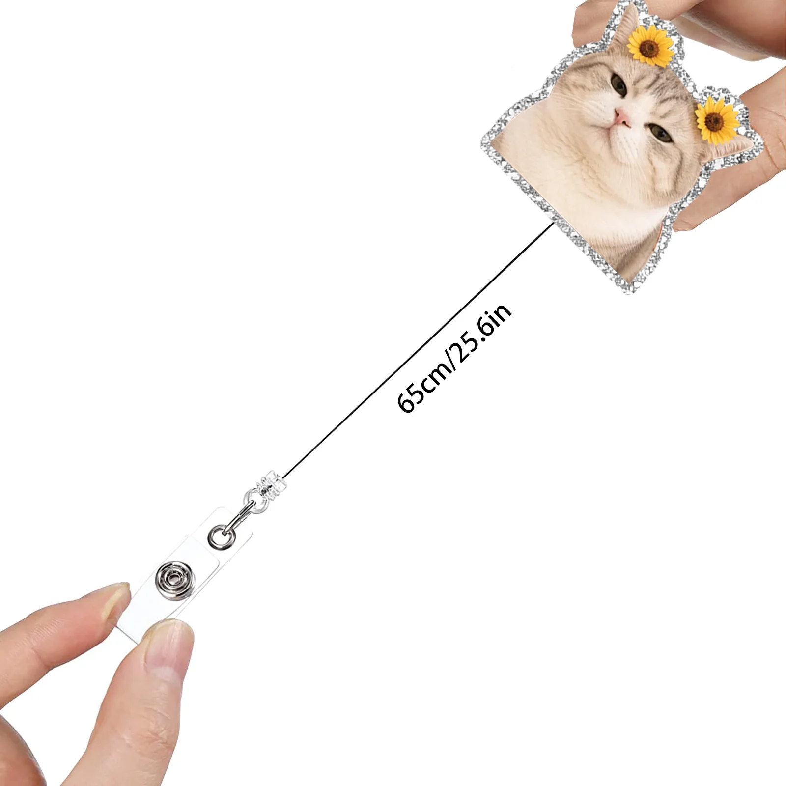 New Design 1 Piece Shiny Acrylic Funny Cat Animal Retractable Nurse Badge Reel Office Staff Doctor ID Card Holder Alligator Clip