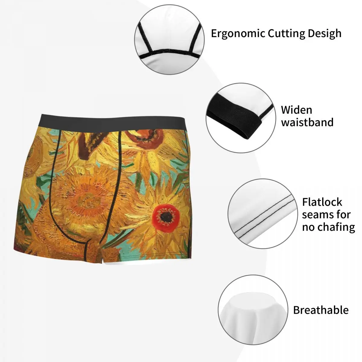 Vincent Van Gogh – Boxer pour Homme, sous-vêtement respirant avec douze tournesols, culotte, nouveauté