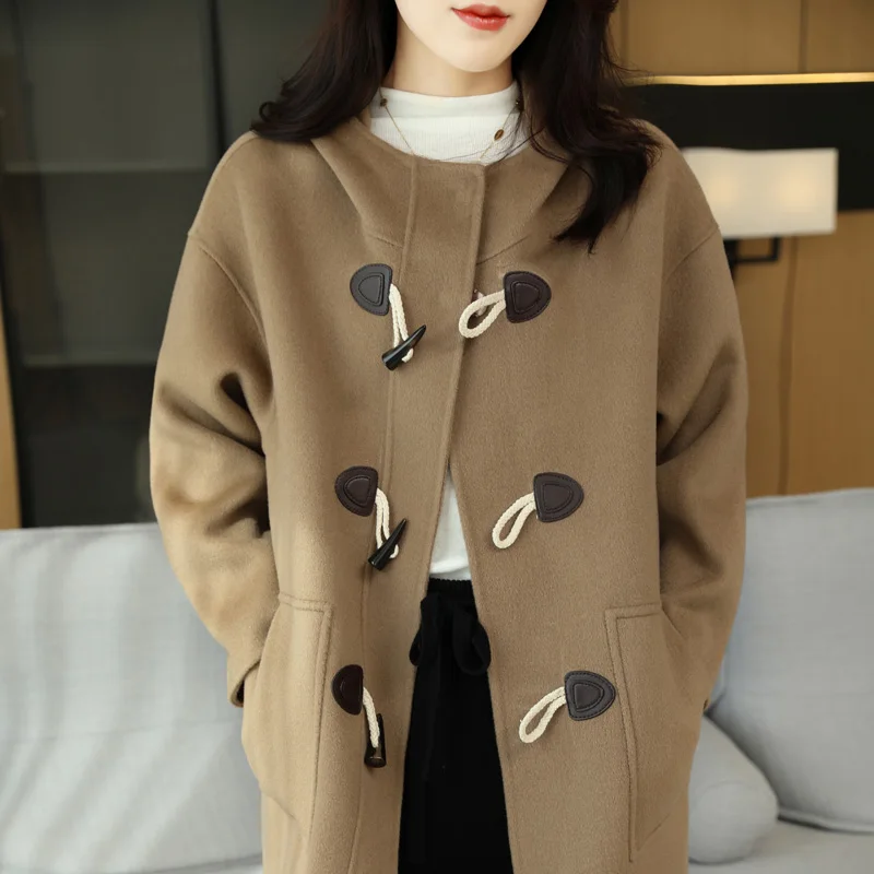 Ladies' 100% Cashmere Thick Double-Sided Long jacket, Classic and Multifunctional, Fashionable and suitable for business and lei