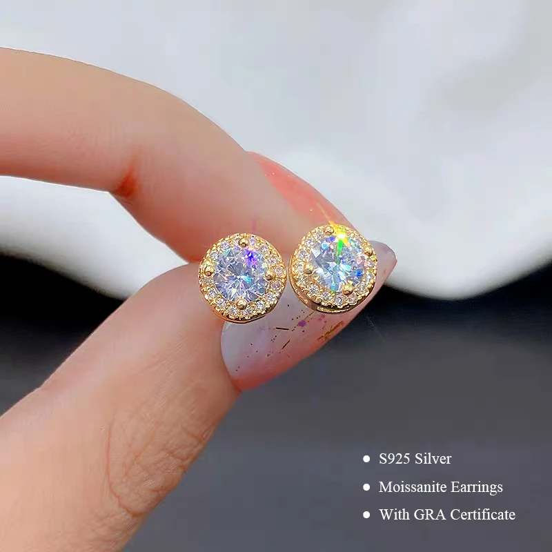 Pass Diamond Tester Pen Moissanite Stud Earrings For Women 100% Real 925 Sterling Silver 2 GRA Certificates D VVS1 Moissanita
