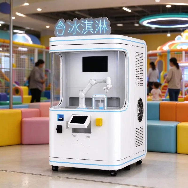 Robotic Arm Ice Cream Vending Machine Commercial 3 Flavors Unmanned Soft Serve Robot Custom