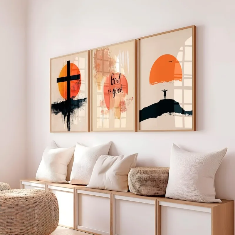 

2D/Flat Retro Christian Wall Art Poster, Frameless Neutral Religious Print Art Canvas for Living Room and Bedroom Decortion Gift