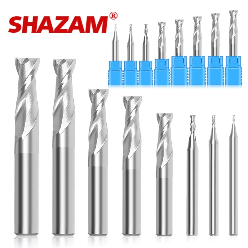 SHAZAM HRC50 2-Flute For Aluminum Endmills 1.0mm-12.0mm 11-Piece-Set Tungsten Steel Milling Cutter CNC Machining End Mill Tools