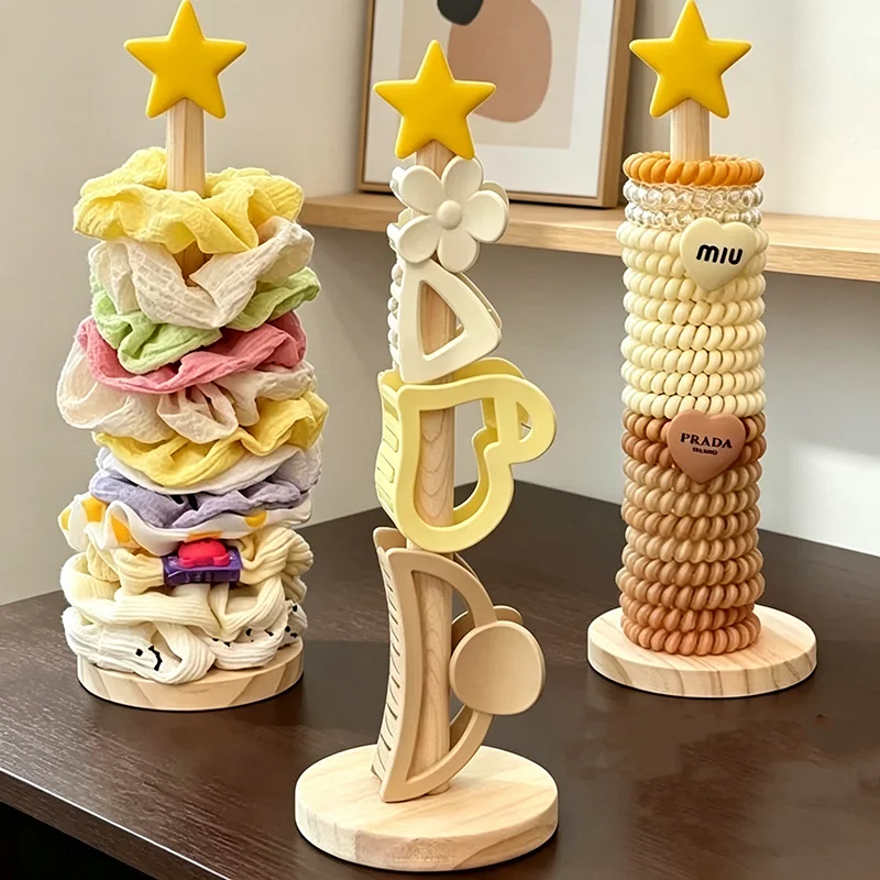 Wooden Star Hair Tie Display Stand Tabletop Vanity Organizer for Hair Accessories & Scrunchies