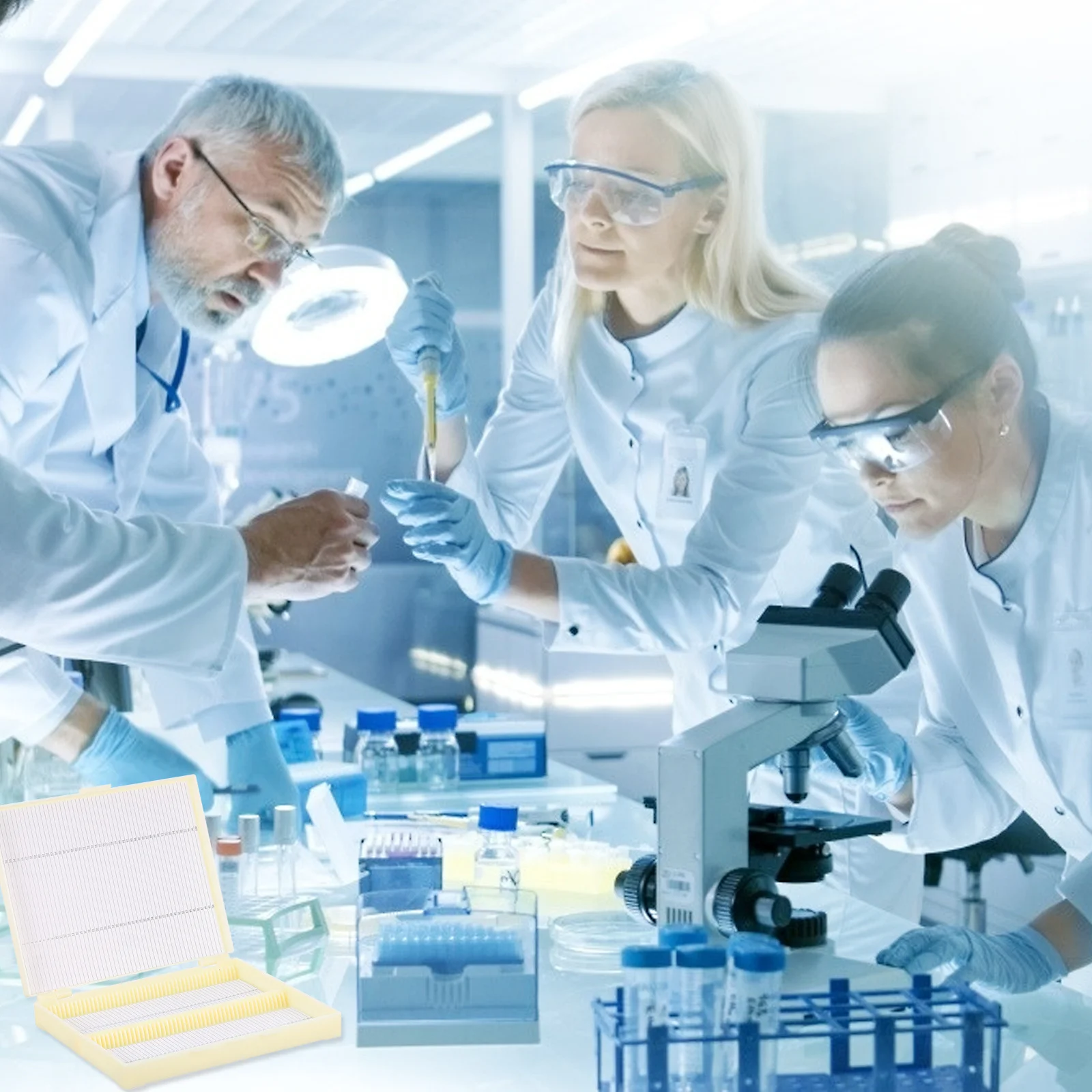 2Pcs Multi Slot Microscope Heavy Duty Plastic Storage Container with Buckle Latch for Secure Slide Organization