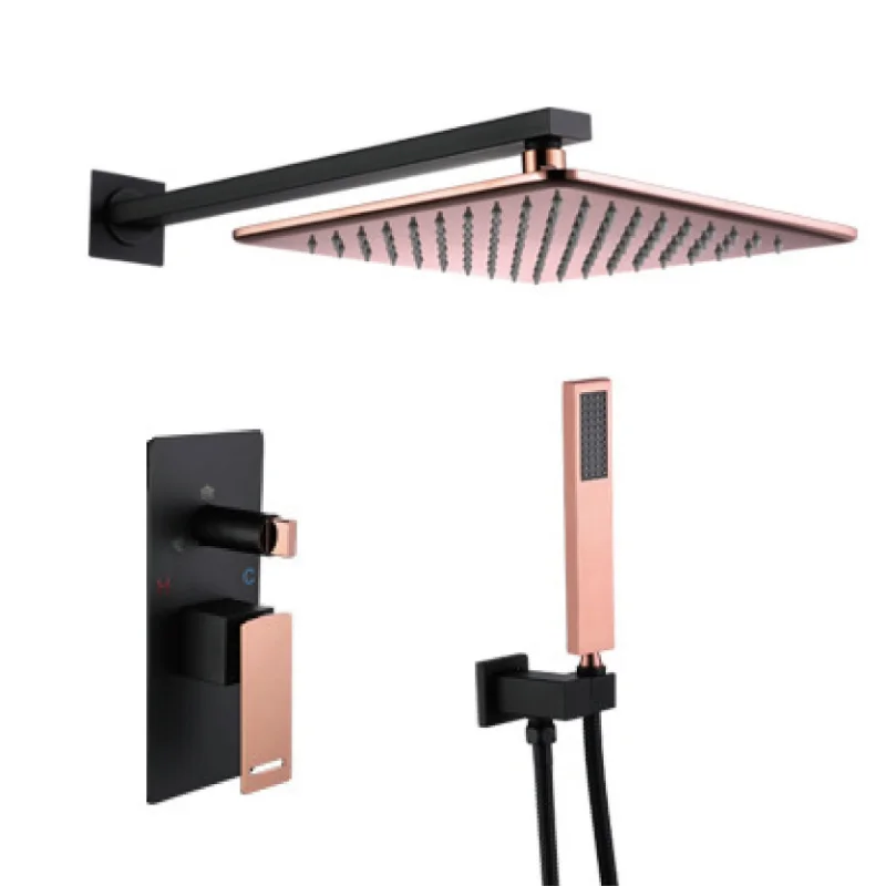 

Brass Black Rose Gold Bathroom Shower System Two Function Wall Mounted Concealed Hotel Home Shower Faucet