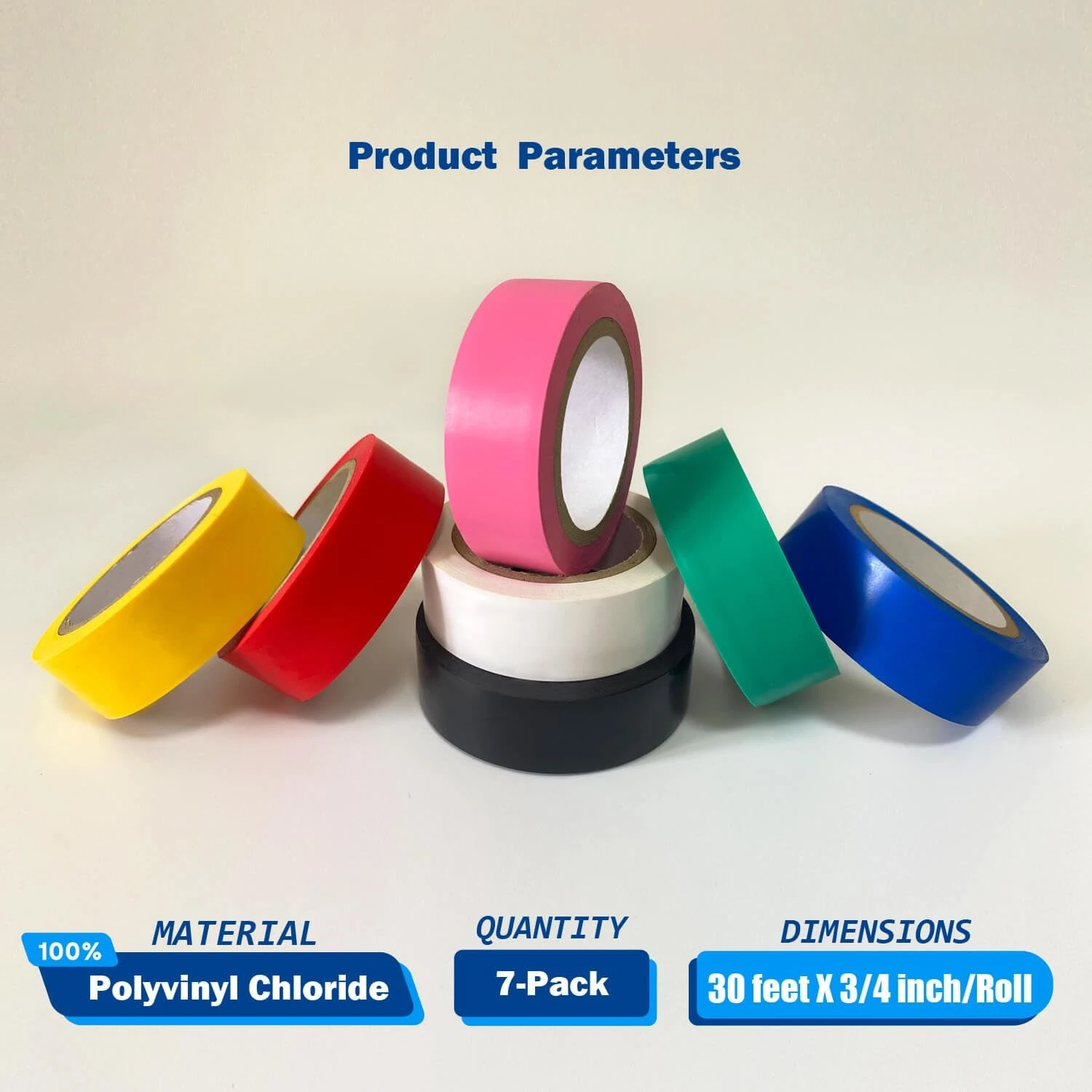 Electrical Tape Colors 7 Rolls 3/4-Inch by 30 Feet, Waterproof,Strong Adhesive, Durable, Easy-Wrap,Pink, Yellow, Red, Green