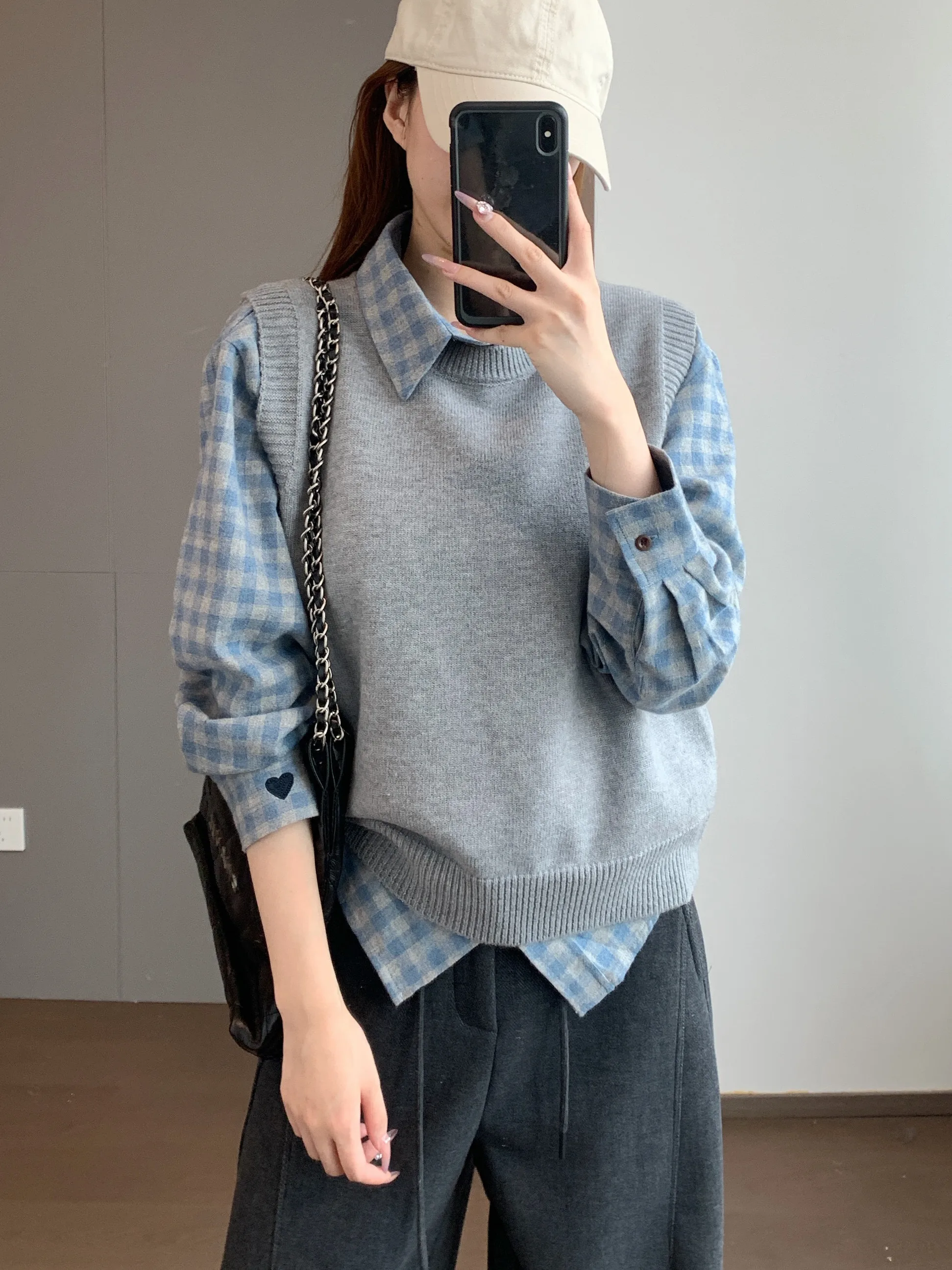 

Рубашка женская в стиле ретро с длинным рукавом, вышивкой, свободного кроя, синяя, из хлопкового фланеля, с воротником, на пуговицах, зимняя, премиум-класса