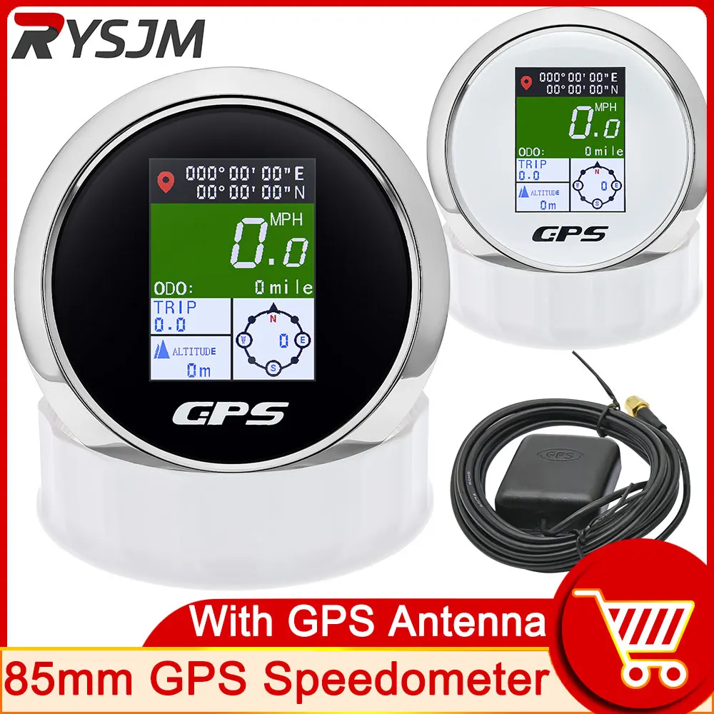 85mm TFT Screen Speed Gauge Digital GPS Speedometer with Antenna Mph Knot Km/h COD COG TRIP For Motorcycle Marine Boat Car 9-32V