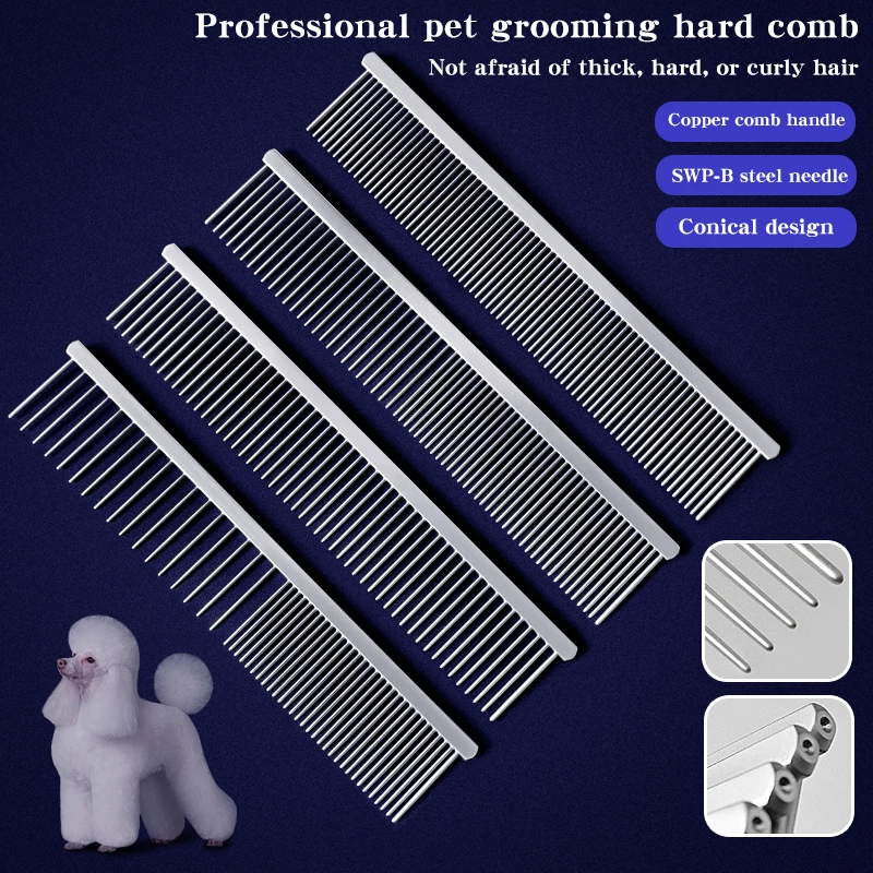 Pet Beauty Knotting CombDog grooming stiff combDeeply combing hairBold steel needles will not deformWidening copper comb handle