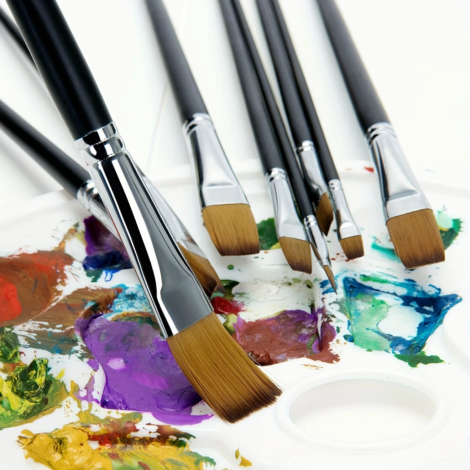 9pcs Synthetic Japanese Nylon Flat Acrylic Paint Brushes For Acrylic Painting Oil Watercolor Gouache Face Body Nail Art Painting