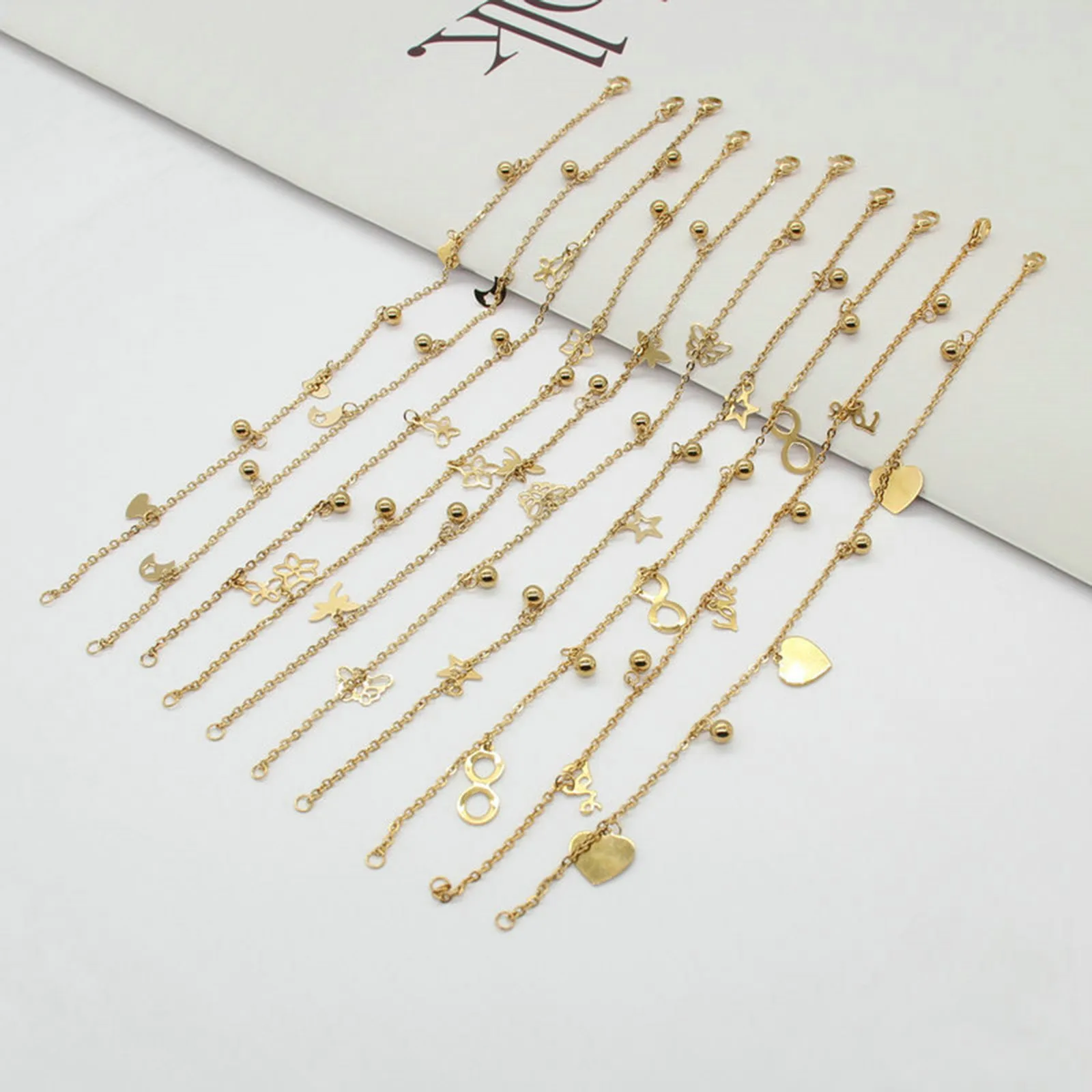Tobillera de acero inoxidable con forma de corazón y estrella para mujer, tobillera de cadena con colgantes de Color dorado, joyería para calzado de verano, sandalia, 1 unidad