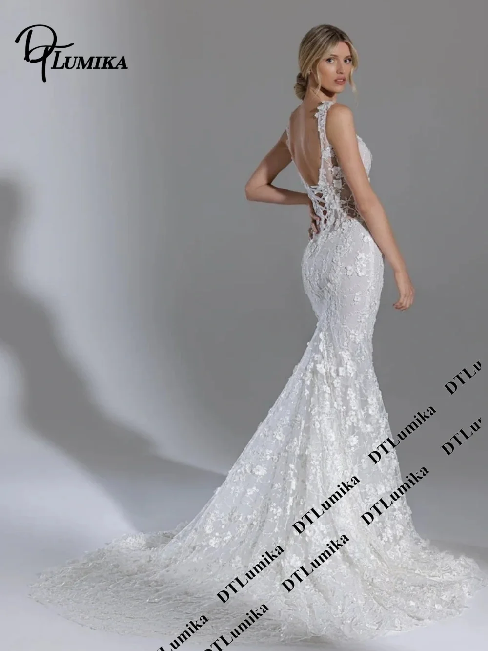 DTLumika Sexy Mermaid Lace Wedding Dress 2026 Spaghetti Strap Square Neck Bridal Gown with Train Fitted Custom Made Bride Dress