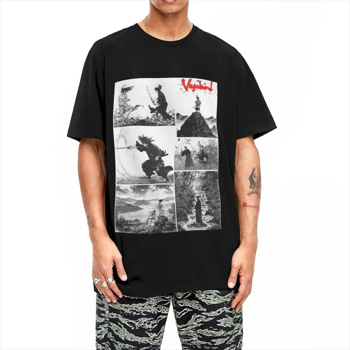 Men Women Vagabond Manga Anime Shirt Accessories Takezou Shinmen Cotton Tops Vintage Short Sleeve Round Collar Tees Adult Shirts