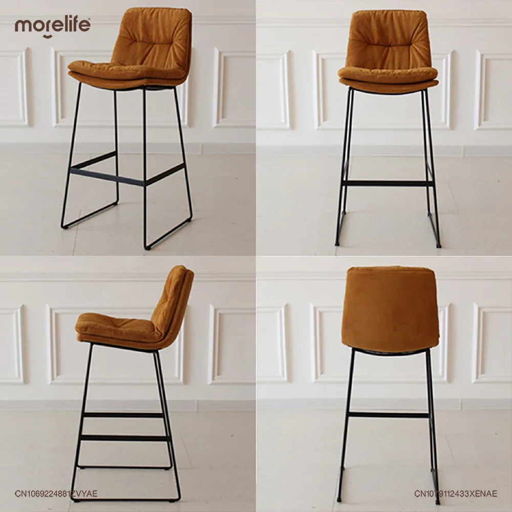 Modern Iron Backrest PU Bar Chairs Home Light Luxury Kitchen High Stool Coffee Shop Island Style Table Dining Chair Furniture