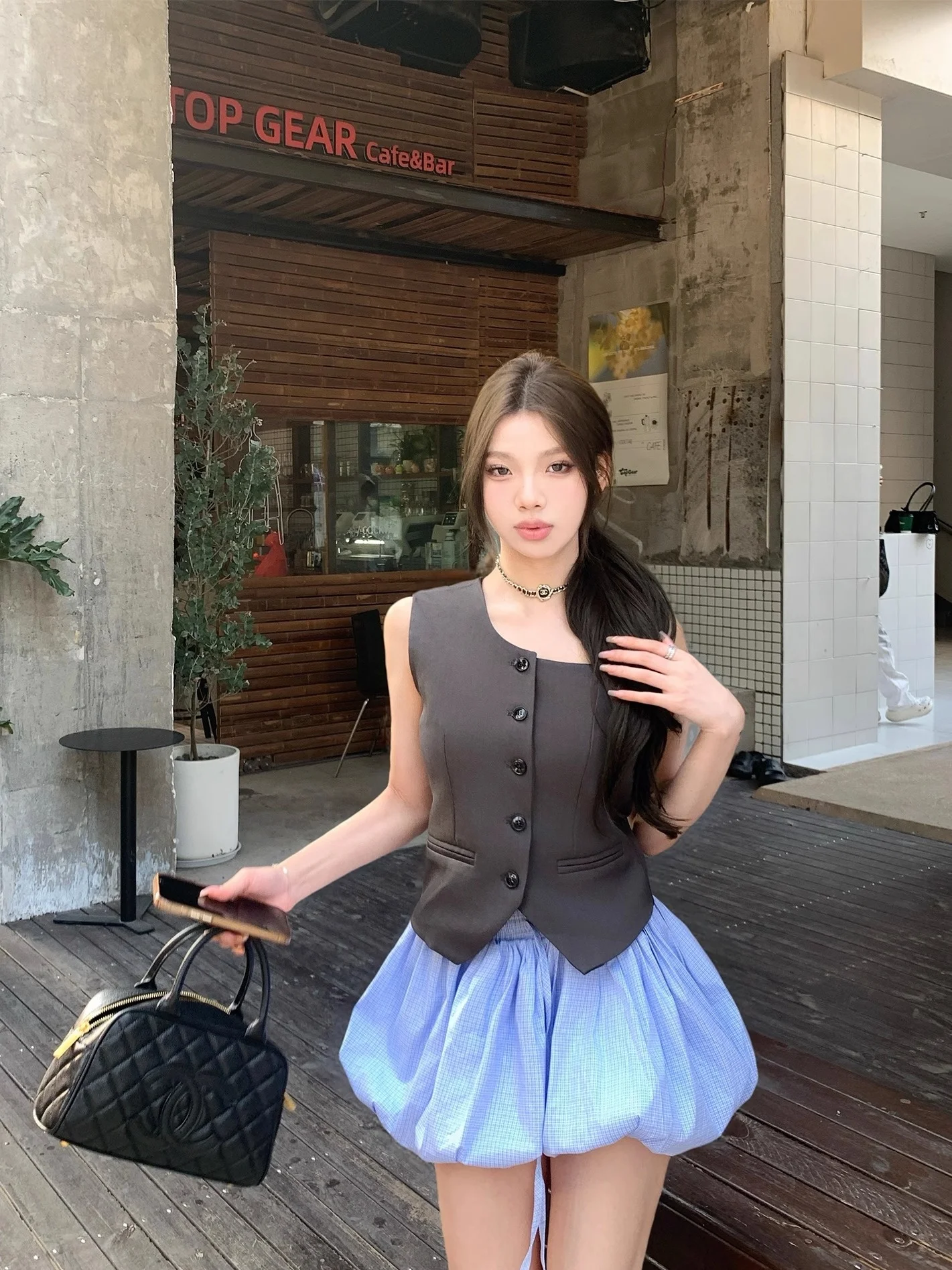 

EU Cheeky Girl Pumpkin Flower Bud f Skirt Blue White Fine id Belt Floral Print Cotton Simple Sle Commute Skirt