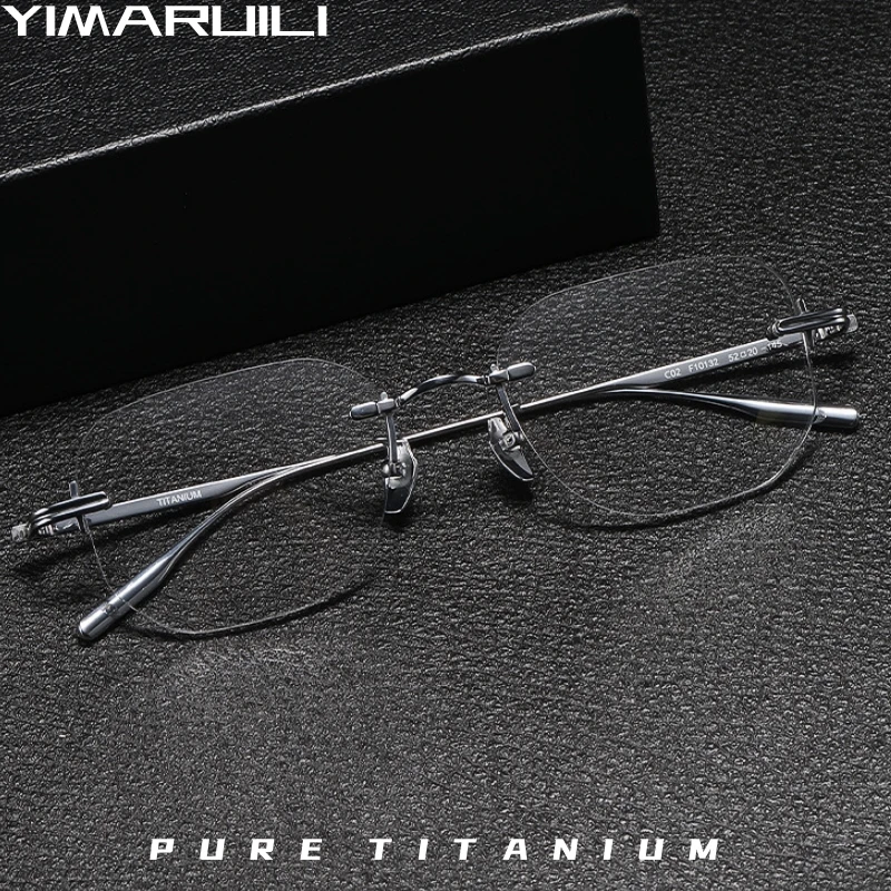 

YIMARUILI Ultra-light Luxury Pure Titanium Rimless Glasses For Men and Women Retro Fashion Optical Prescription Eyeglasses F1013