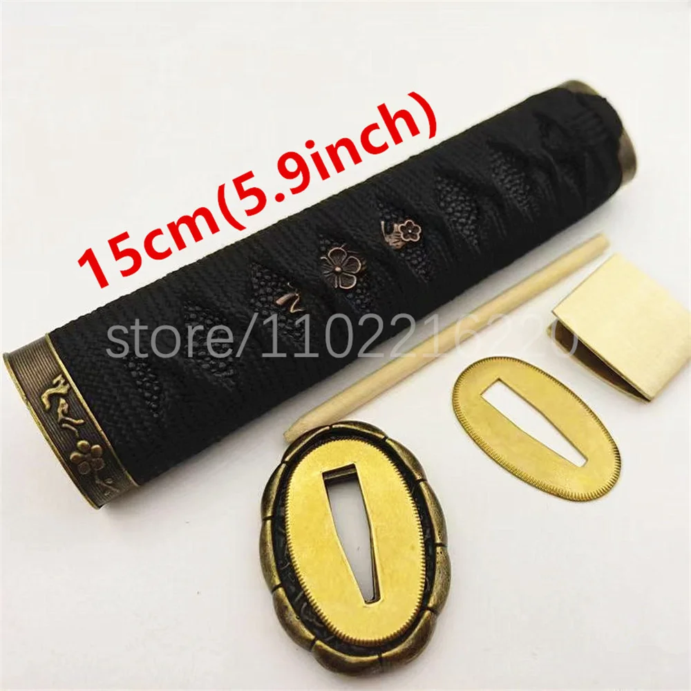 Nice 15cm Tsuka Handle Hilt Alloy Tsuba Handguard Habaki Seppa For Real Japanese Samurai Katana Tanto Sword Fittings Parts