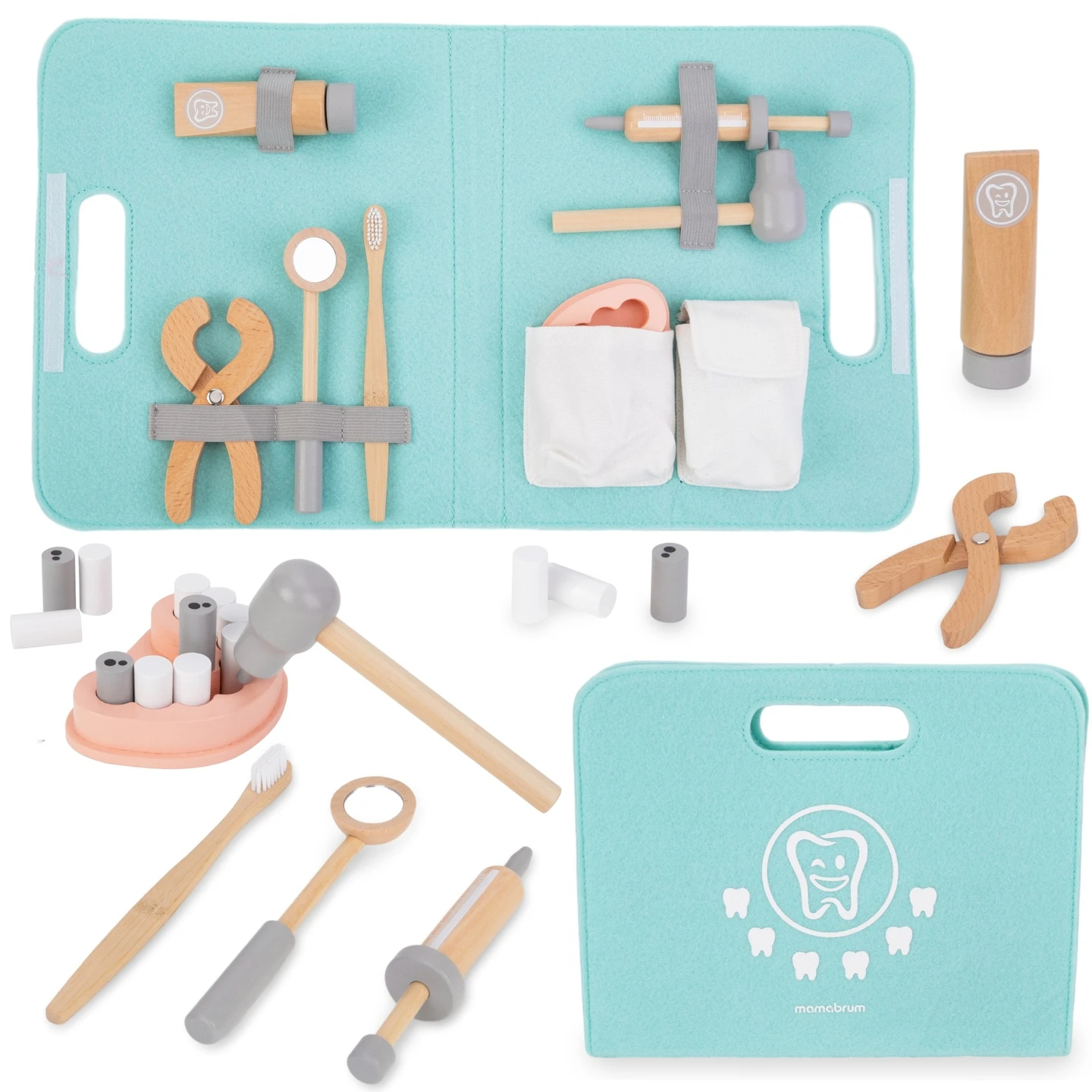Mamabrum Houten Kleine Tandartsset Rollenspel Educatief Speelgoed Tandheelkundige Accessoires voor Kinderen 3+