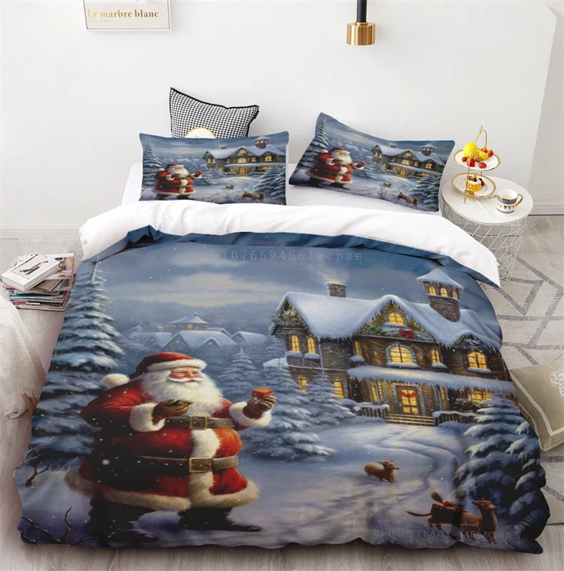 

New Style Duvet Cover Christmas Santa Elk HD Printing One Quilt Cover Two Pillowcases Cover Set Bed Linen For Home Decorations