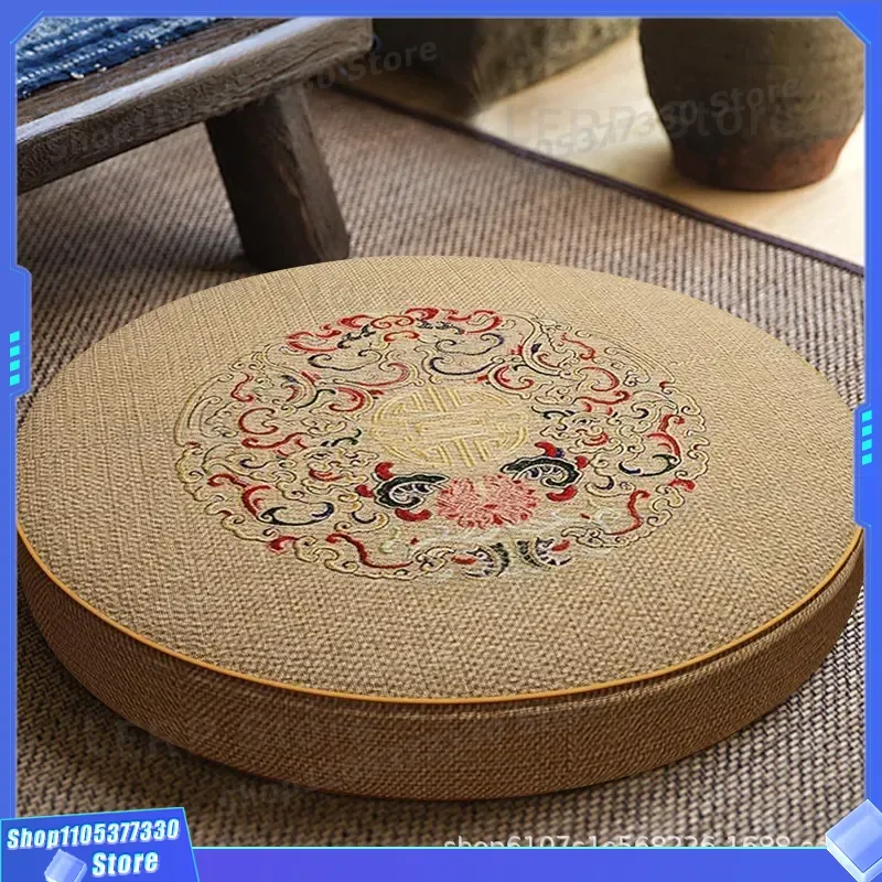 Round Cotton Linen Futon Cushion for Meditation Zen Practice New Chinese Style Household Worship Mat Balcony Tatami Bay