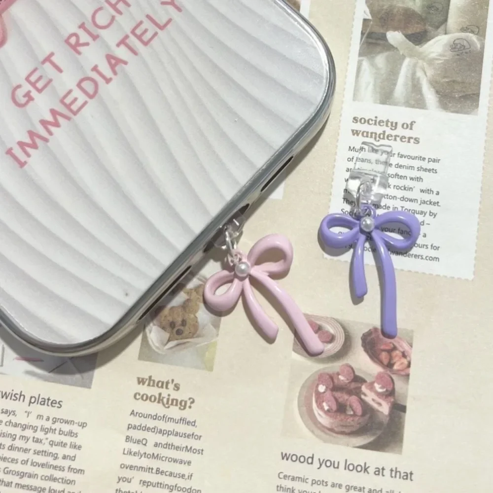 

Bowknot Sweet Phone Dust Plug Korean Style Decoration Pendant For iPhone Type-C Charging Port Stopper Ladies Couple Gift