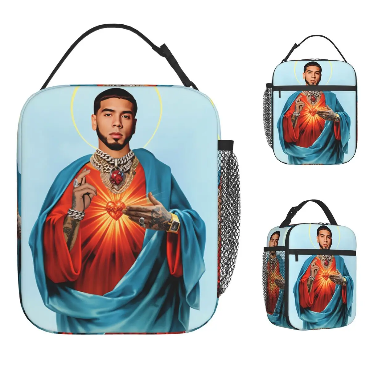 Puerto Rican Rapper A-Anuel AA Lunch Bag Cute Lunch Box For Child School Portable Cooler Bag Oxford Print Thermal Lunch Bags