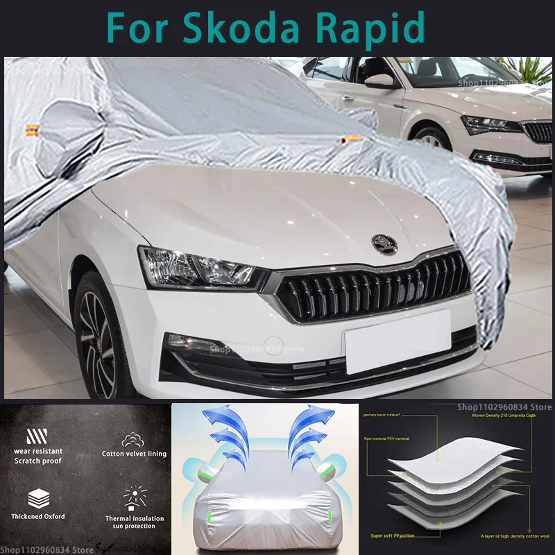 For Skoda Rapid 210T Full Car Covers Outdoor Sun uv protection Dust Rain Snow Protective Anti-hail car cover Auto car cover