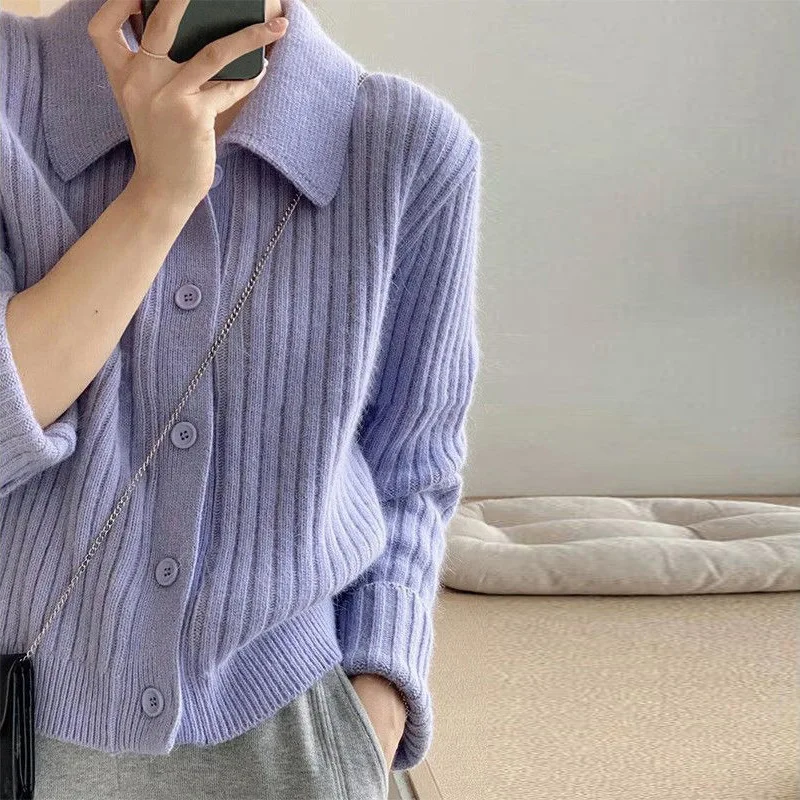 

FRAYA LAB Minimalist Polo Collar Knit Cardigan for Women 2026 Autumn New Korean Version Short Solid Color Top New Women's