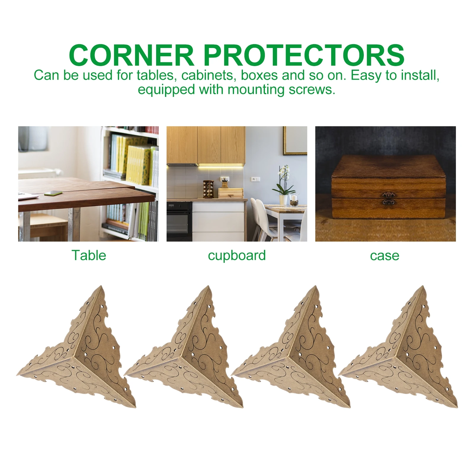 

4pcs 1 Set Vintage Brass Corner Protectors Durable Iron Furniture Wood Case Guard Style Hardwares Cabinet Protection