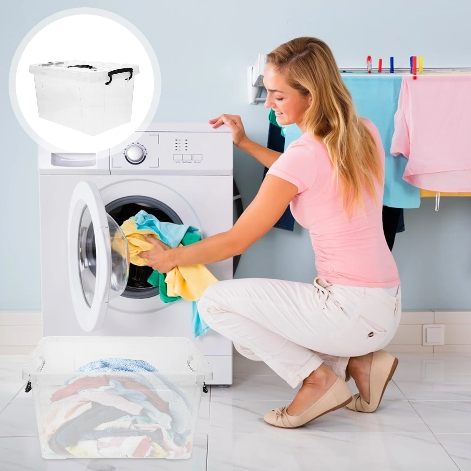 

Large Capacity Storage Bin Plastic Container Stackable Lid Organizer Box Under Bed Desktop Storage Container with Lids