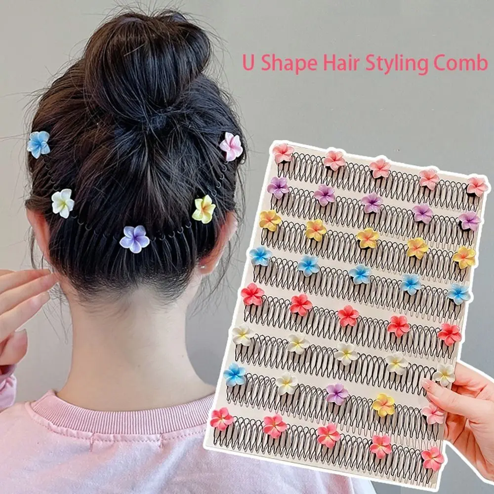 

Fresh Spring U Shape Hair Styling Comb Headband Fixed Combs Invisible Extra Hair Holder Headwear Teeth Flower Hairpin Children