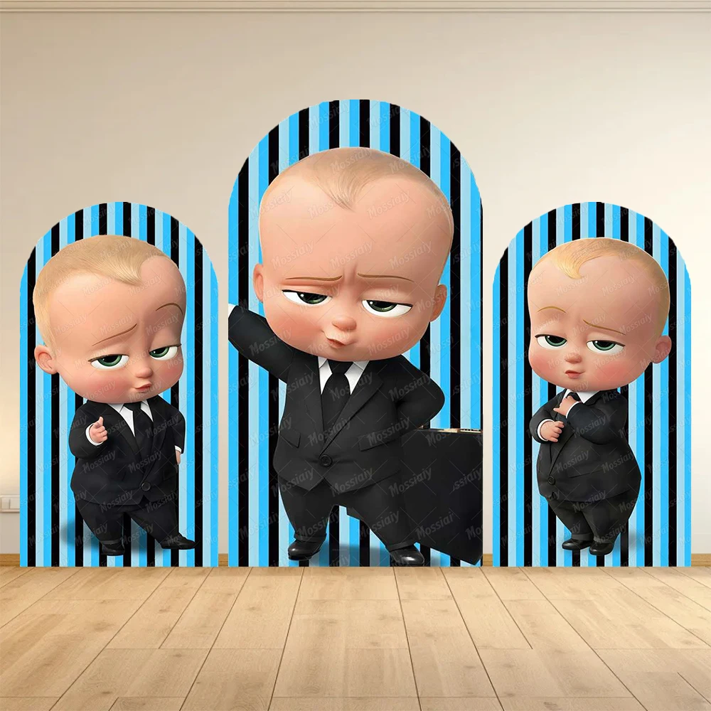 Boss Baby Bogen-Hintergrundwand für Kinder, Jungen, Mädchen, 1. Geburtstagsfeier, Dekoration, Babyparty-Hintergrund, doppelseitige Abdeckung, Foto-Requisiten