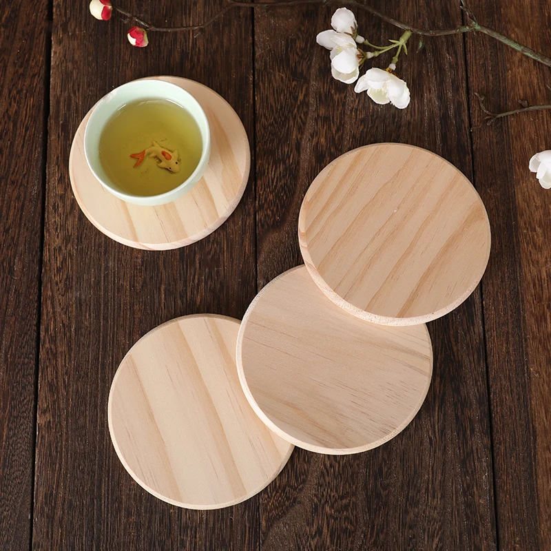 1PC Round Square Wood Cup Mat Solid Pine Wood Coaster Durable Heat Resistant Tea Coffee Cup Pad Placemats