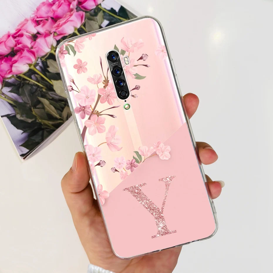 Cute Flower Initial Letter Case For OPPO Reno2 / Reno2 F / Reno2 Z Soft Silicone TPU Back Cover For Oppo Reno 2 2F 2Z Phone Case